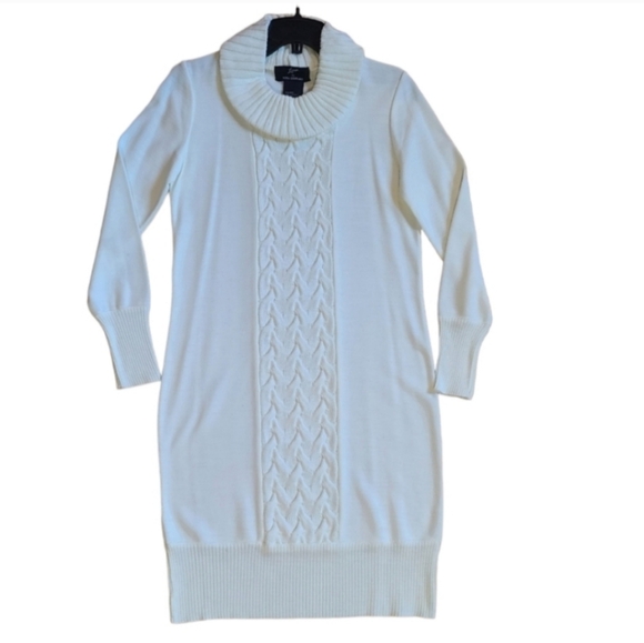 NWOT Nina Leonard Off-White/Cream Turtleneck Long Sleeve Sweater Dress, Size S - Picture 2 of 9